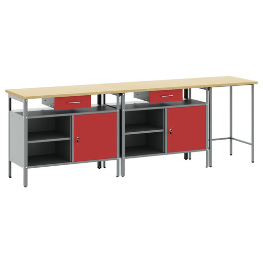 Set Di Banchi Da Lavoro 3 Pezzi In Acciaio Nero Rosso