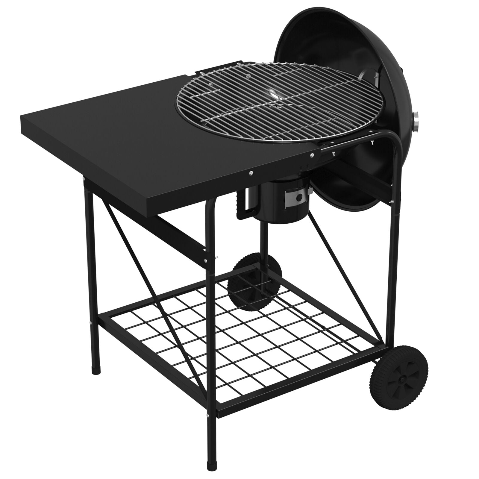 Carrello Barbecue A Carbone  Con Coperchio Nero 96X72X113 Cm In Metallo