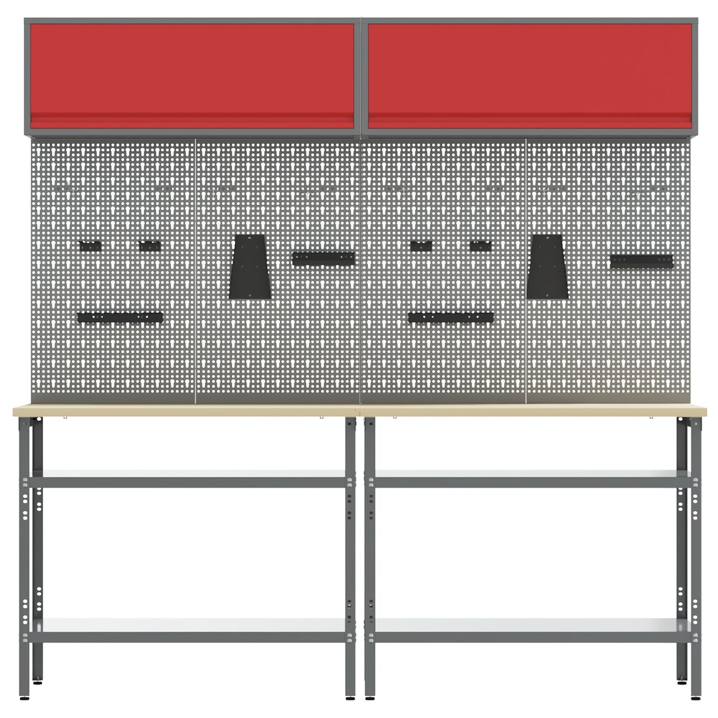 Set Di 8 Banchi Da Lavoro In Acciaio Grigio Rosso