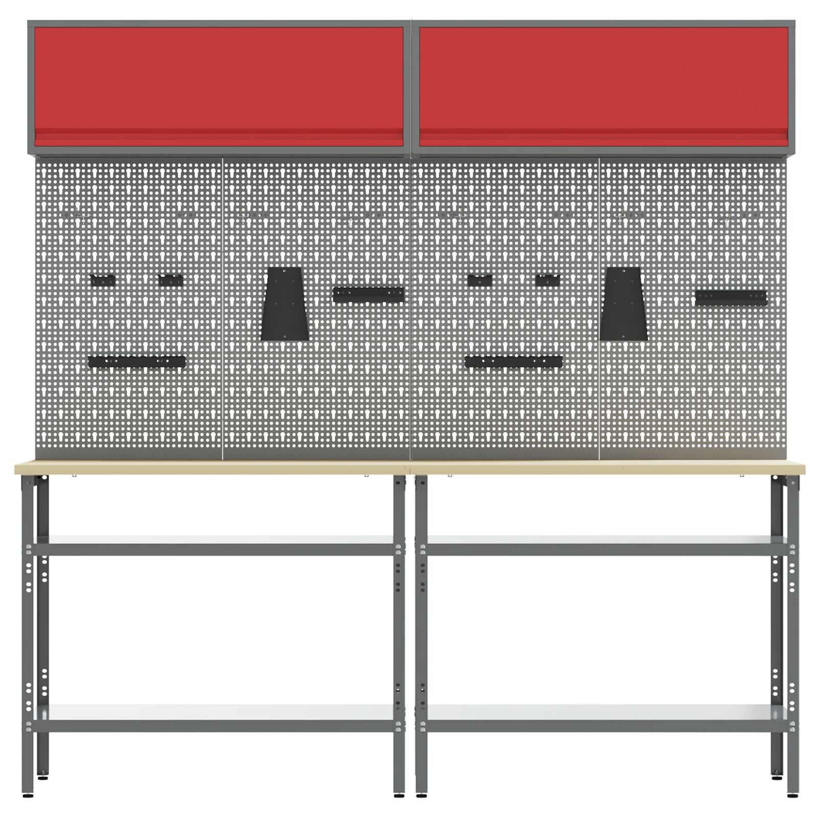 Set Di 8 Banchi Da Lavoro In Acciaio Grigio Rosso