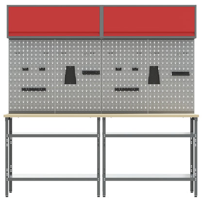 Set Di 8 Banchi Da Lavoro In Acciaio Grigio Rosso