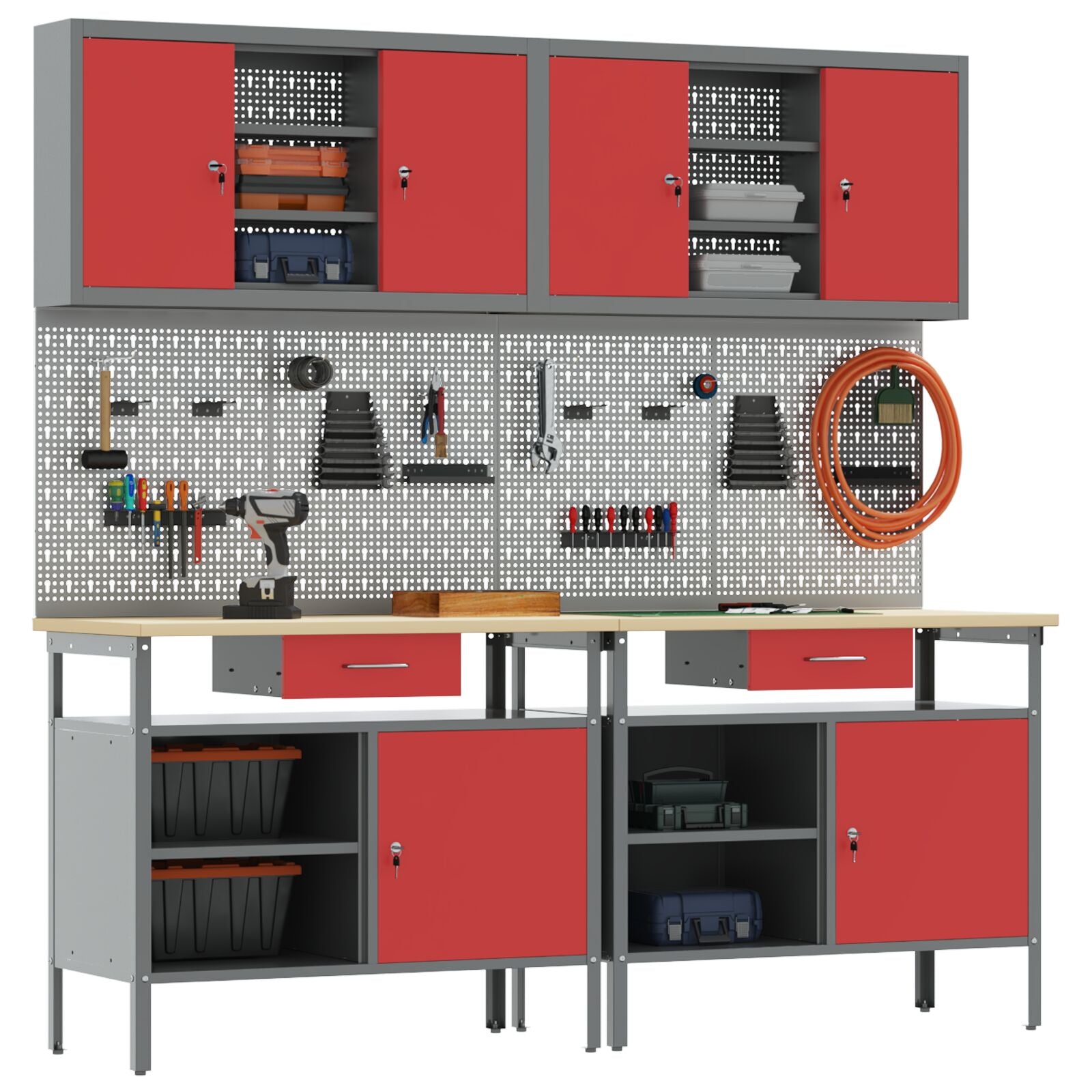 Set Di Banchi Da Lavoro Red Steel Da 8 Pezzi Di Rosso