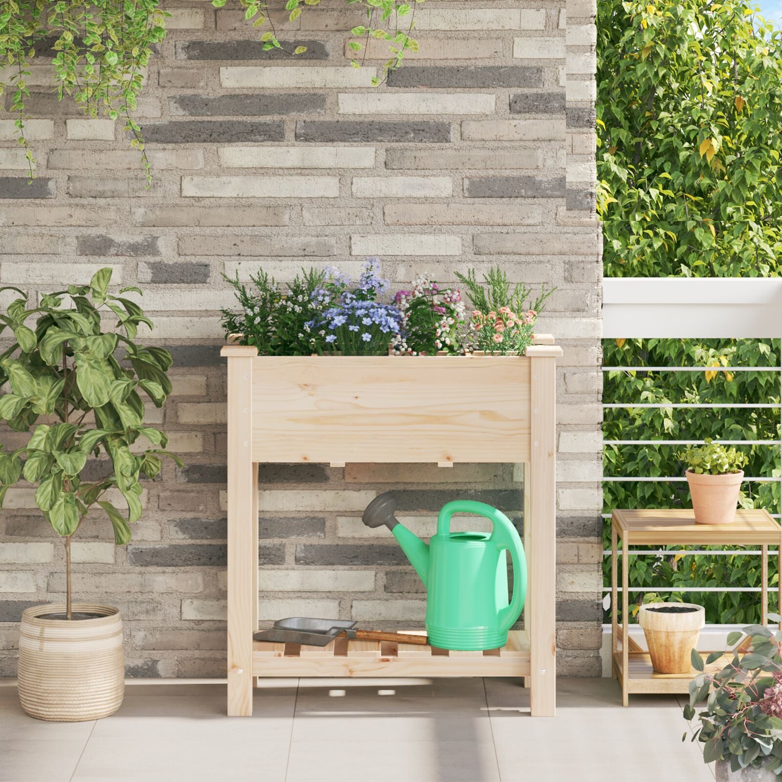 Fioriera Per Giardino Con Griglie 71X37X76 Cm In Legno Massello Di Pino