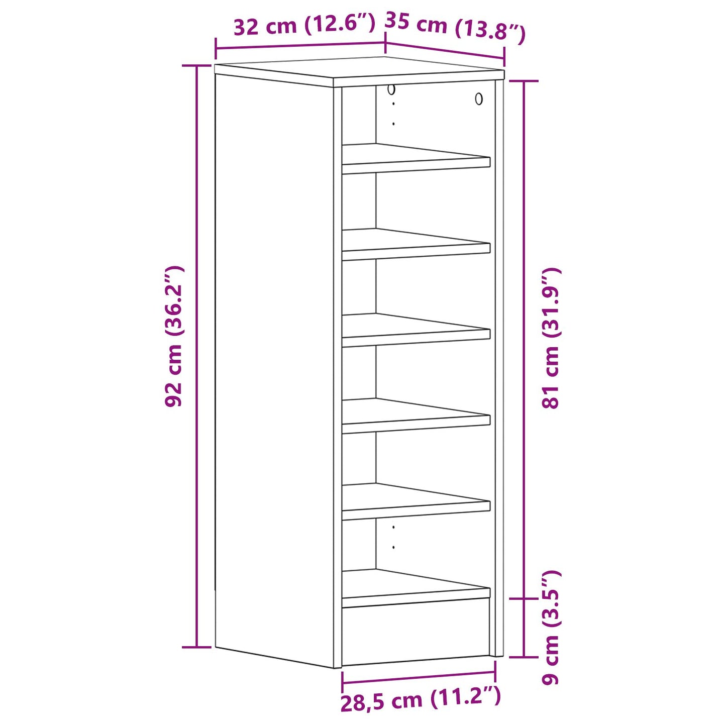 Mobile Per Scarpe  Nero Rovere 31,5X35X90 Cm In Legno Ingenerizzato