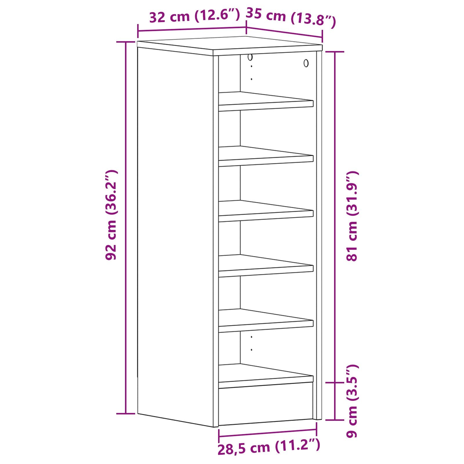 Mobile Per Scarpe  Nero Rovere 31,5X35X90 Cm In Legno Ingenerizzato