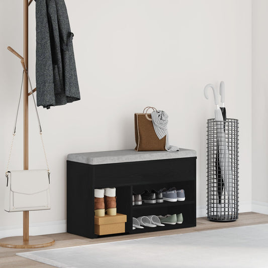 Panca Da Ingresso  Nera In Rovere 60X30X45 Cm In Legno