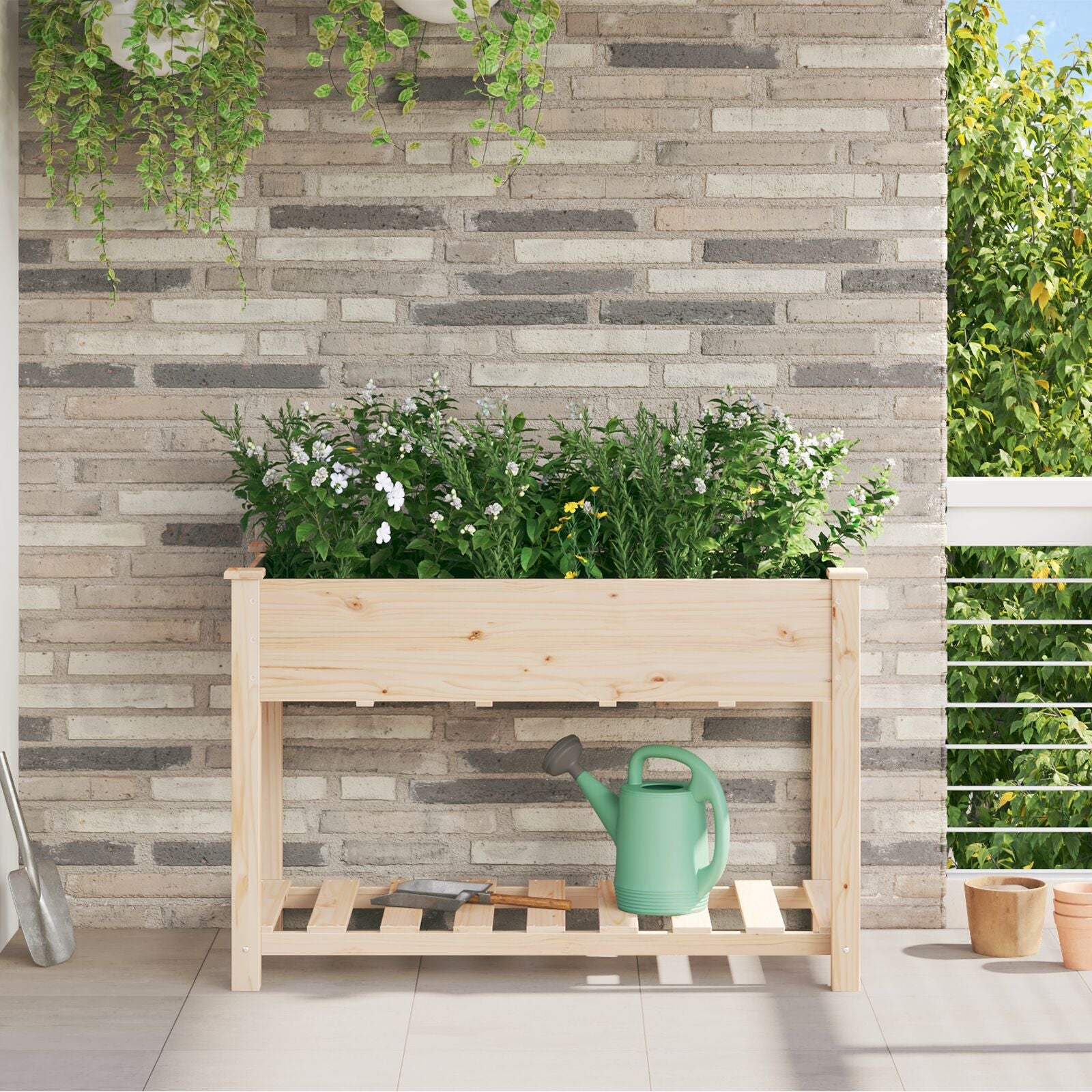 Fioriera Da Giardino  Con Ripiano 71X37X76 Cm In Legno Massello Di Abete