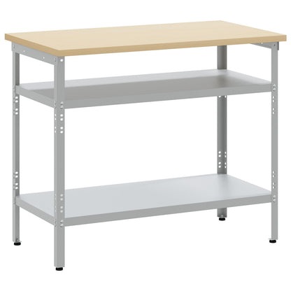 Tavolo Da Lavoro  In Grigio, 100X55X85 Cm, In Acciaio E Legno Ingegnerizzato