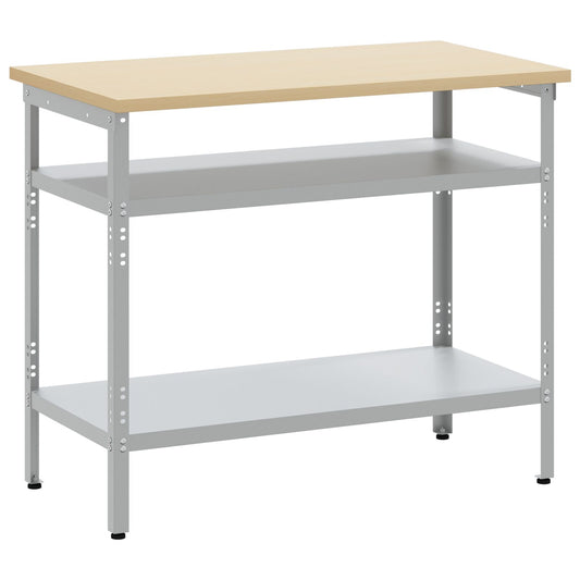 Tavolo Da Lavoro  In Grigio, 100X55X85 Cm, In Acciaio E Legno Ingegnerizzato