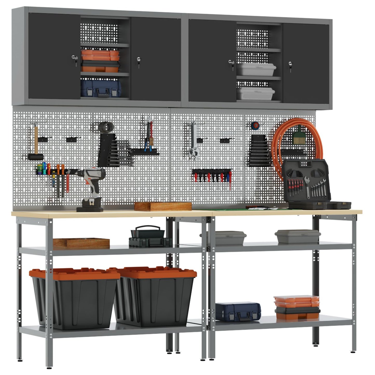 Set Da Lavoro 8 Pezzi Grigio In Acciaio Rosso
