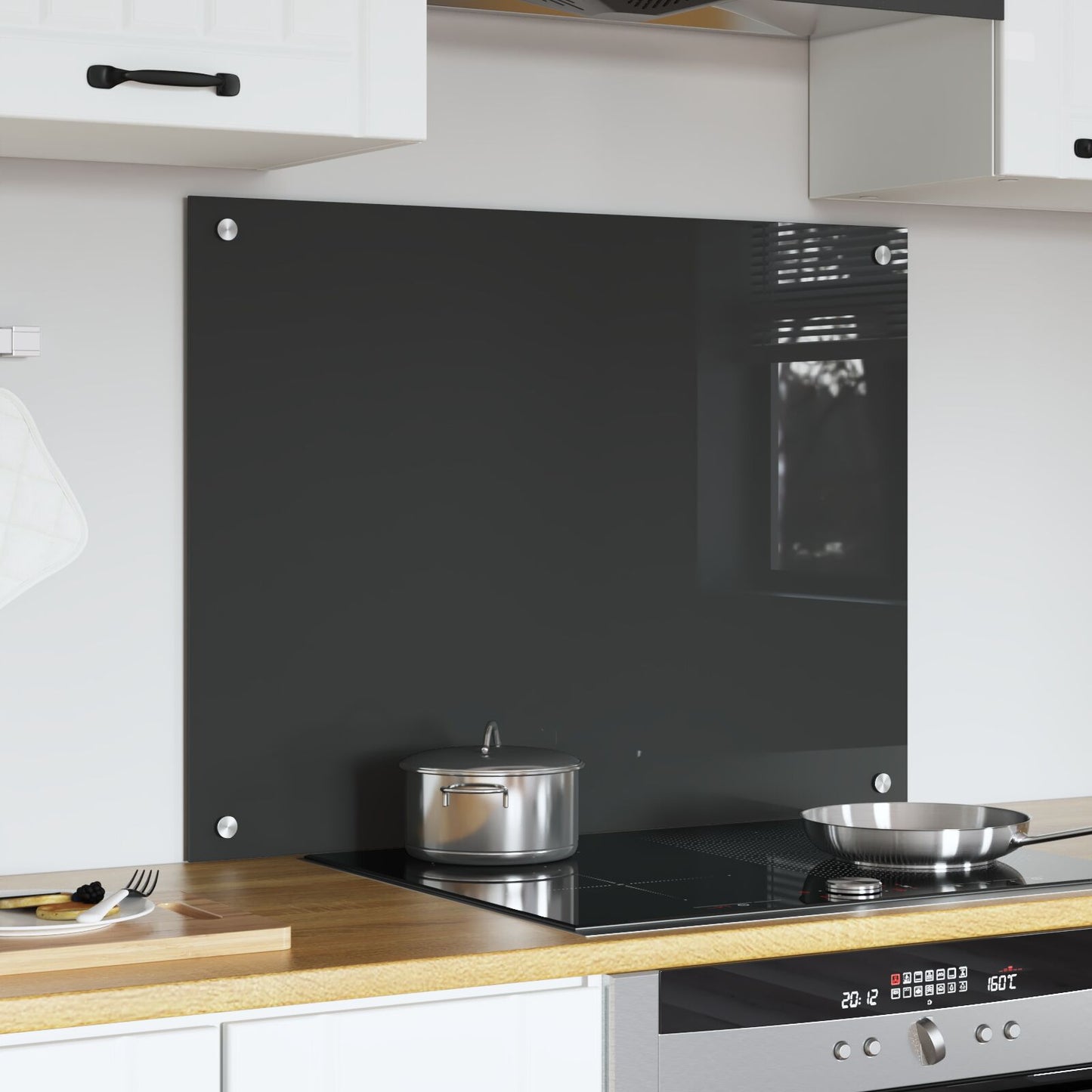 Schienale Cucina In Grigio Scuro - 80X60X0.6 Cm Vetro Temperato