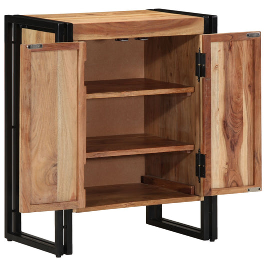 Mobile Per Scarpe  Nero 30X30X40 Cm In Legno Massello Di Acacia E Acciaio