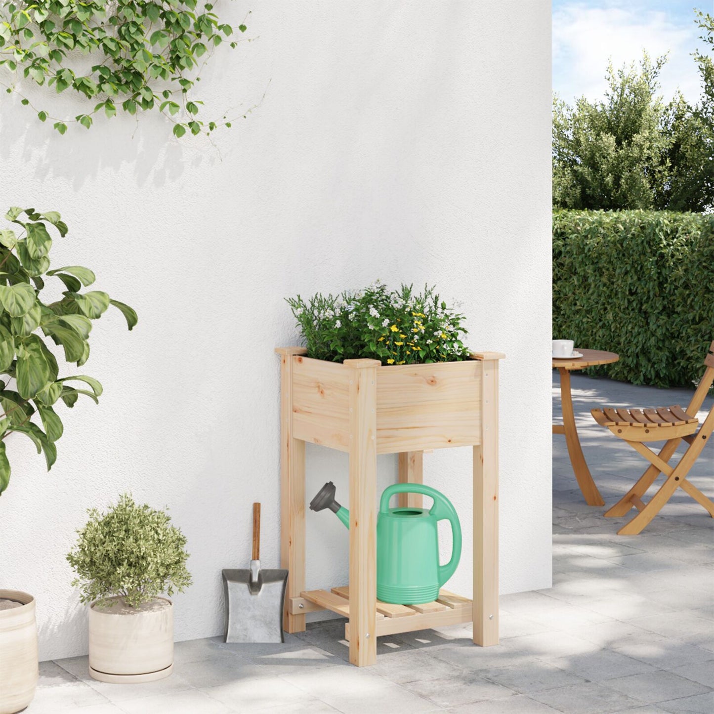 Vaso Da Giardino  Con Ripiano 45X45X76 Cm In Legno Massello Di Abete