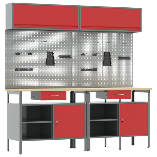 Set Da Lavoro In Acciaio Rosso Da 8 Pezzi Rosso
