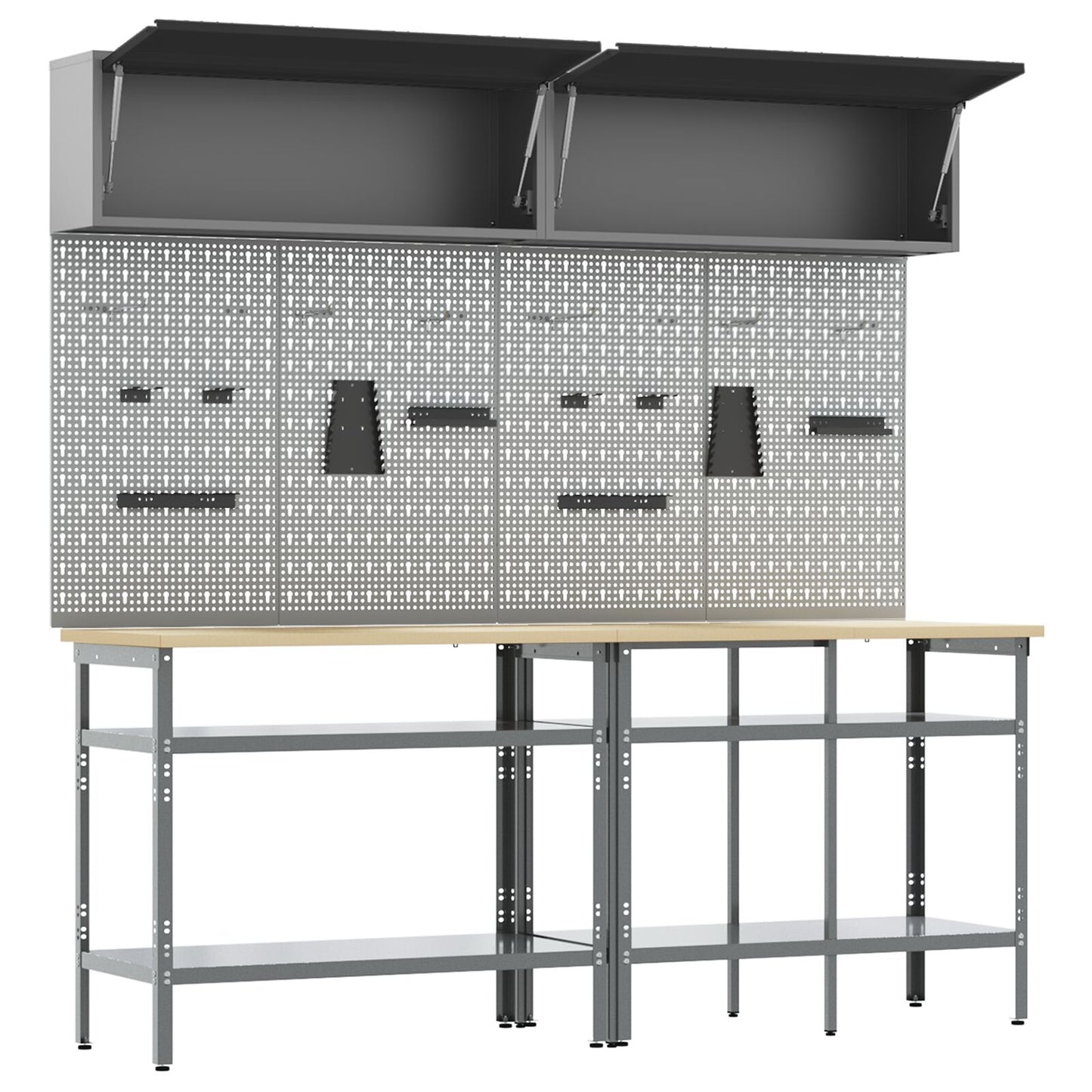Set Banco Di Lavoro 8 Pezzi Grigio Acciaio Rosso