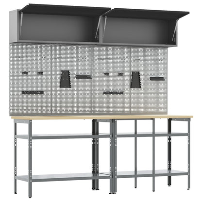 Set Banco Di Lavoro 8 Pezzi Grigio Acciaio Rosso