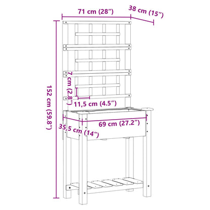 Fioriera Da Giardino Con Trellis E Ripiano 71X37X152 Cm In Legno Massello Di Abete