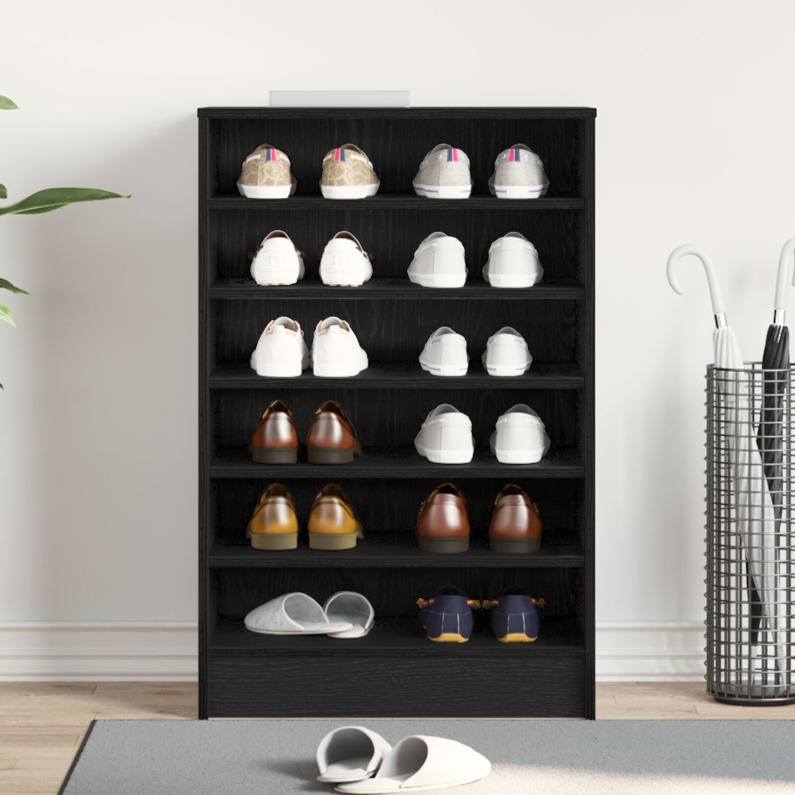 Mobile Per Scarpe  Nero Rovere 60X35X92 Cm In Legno Ingegnerizzato