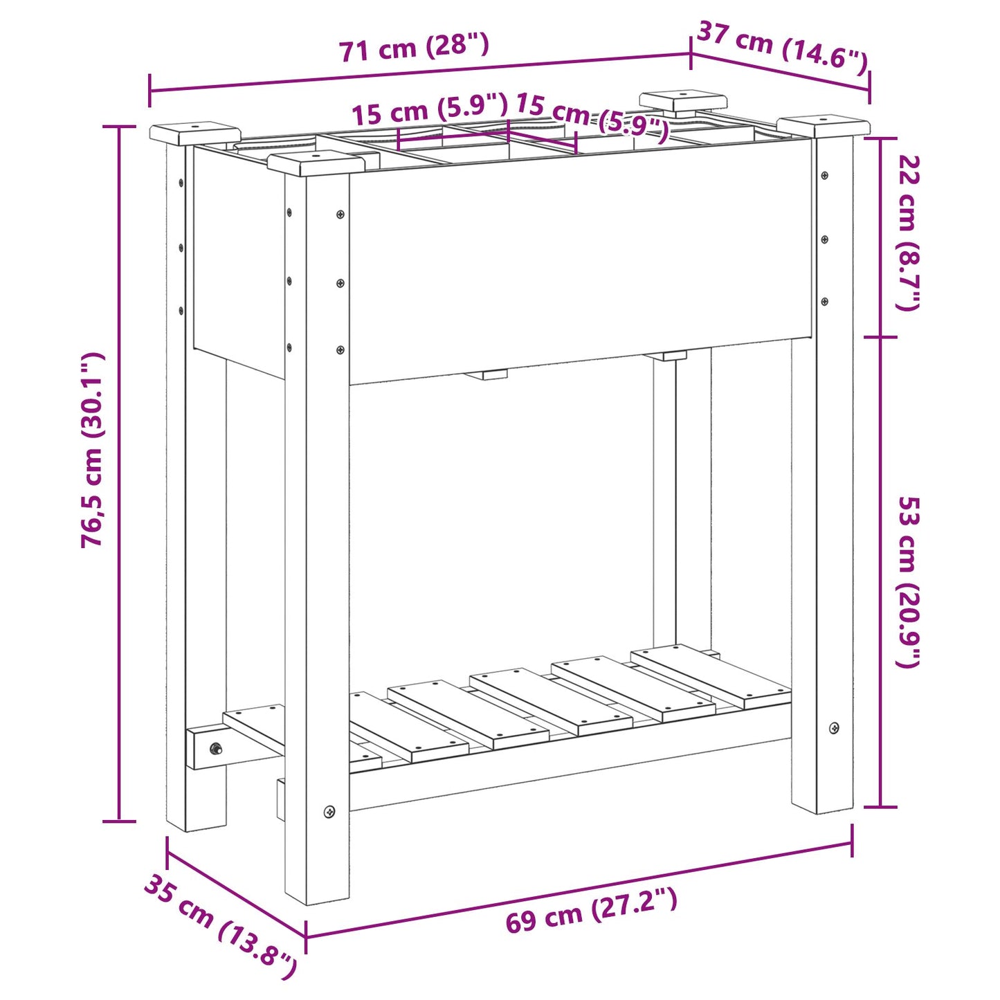 Fioriera Per Giardino Con Griglie 71X37X76 Cm In Legno Massello Di Pino