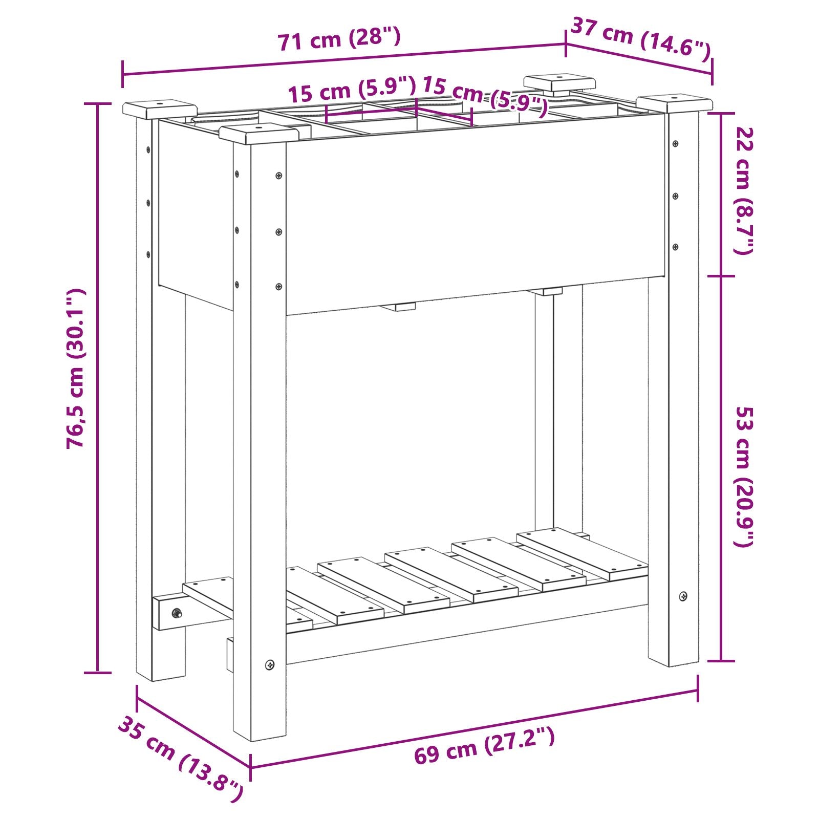 Fioriera Per Giardino Con Griglie 71X37X76 Cm In Legno Massello Di Pino