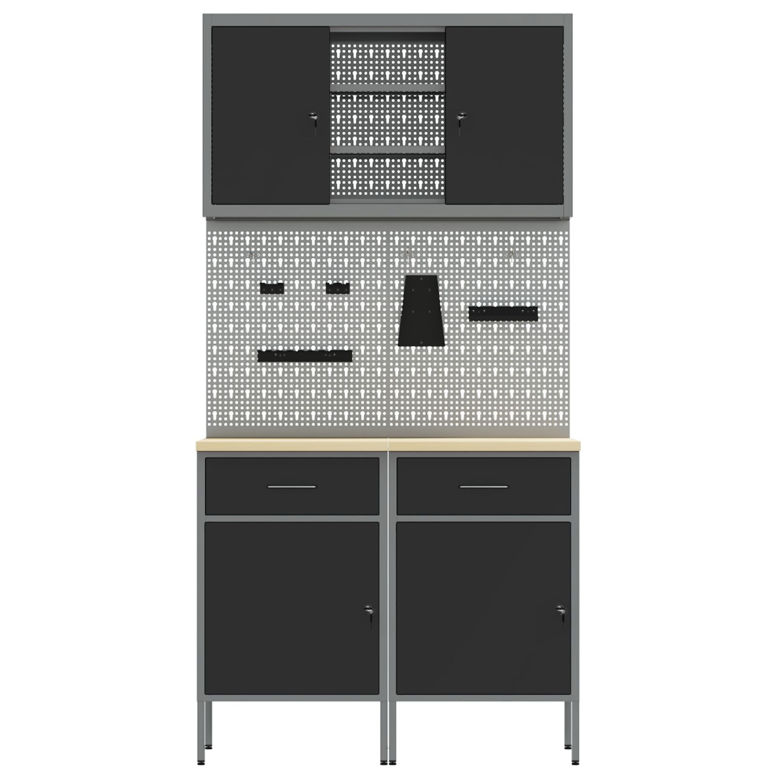 Set Di Mobili Da Lavoro Set Di 5 Nero Acciaio Standard Grigio