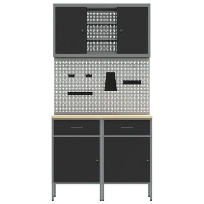 Set Di Mobili Da Lavoro Set Di 5 Nero Acciaio Standard Grigio