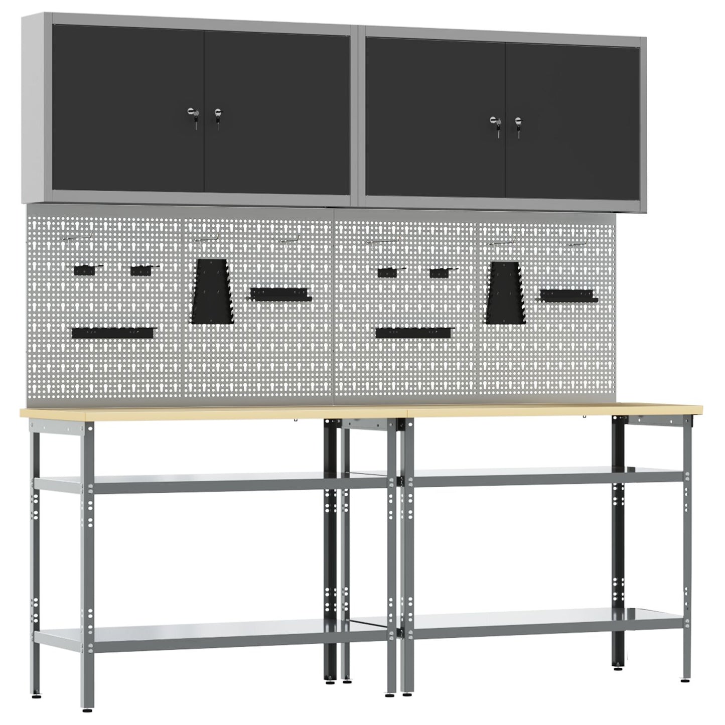 Set Da Lavoro In Acciaio Grigio 8 Pezzi Di Rosso