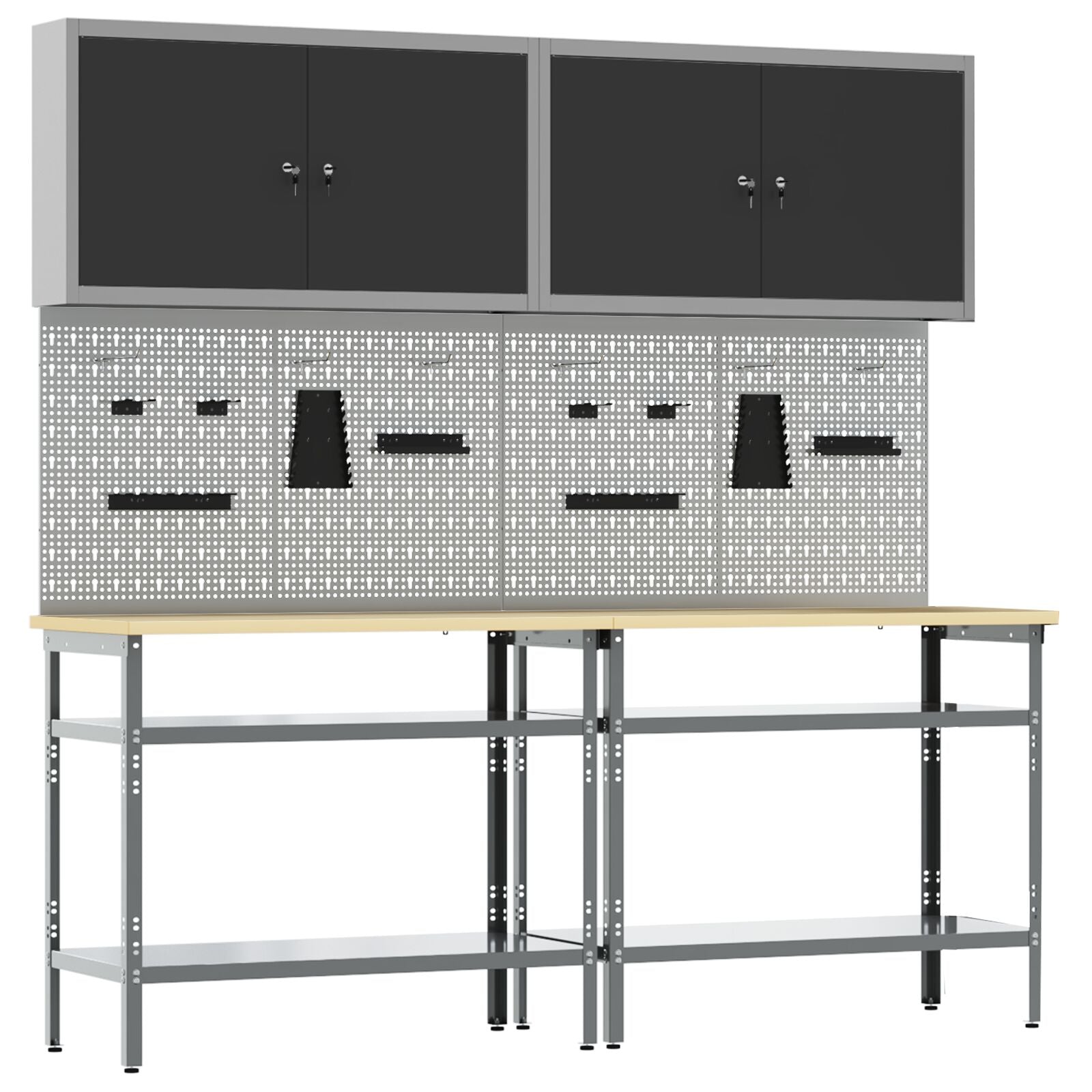 Set Da Lavoro In Acciaio Grigio 8 Pezzi Di Rosso