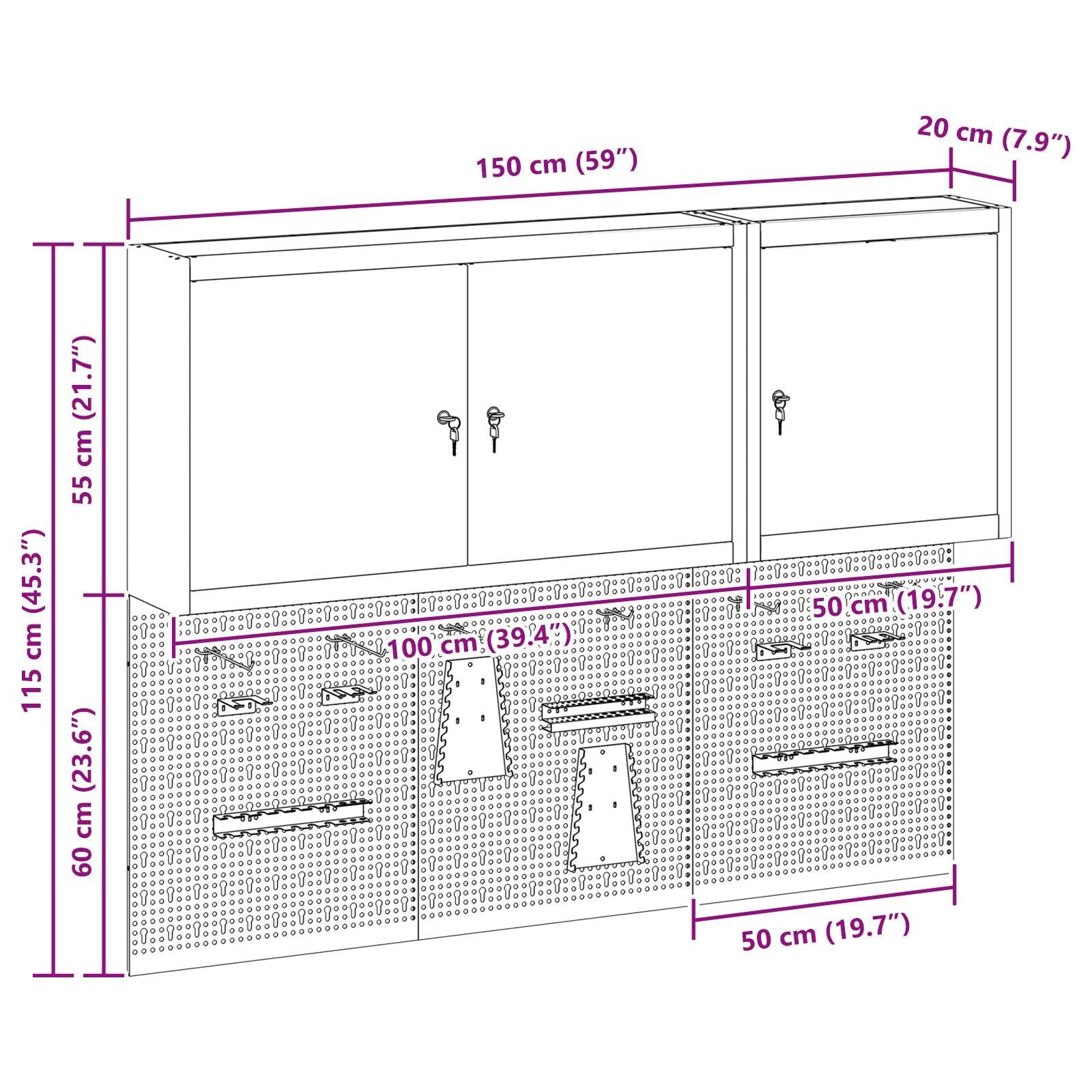 Set Da 5 Pezzi Di Armadio Per Utensili E Pannello Magnetico Da Montare A Muro In Metallo Nero Rosso