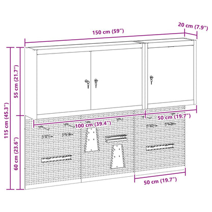 Set Da 5 Pezzi Di Armadio Per Utensili E Pannello Magnetico Da Montare A Muro In Metallo Nero Rosso