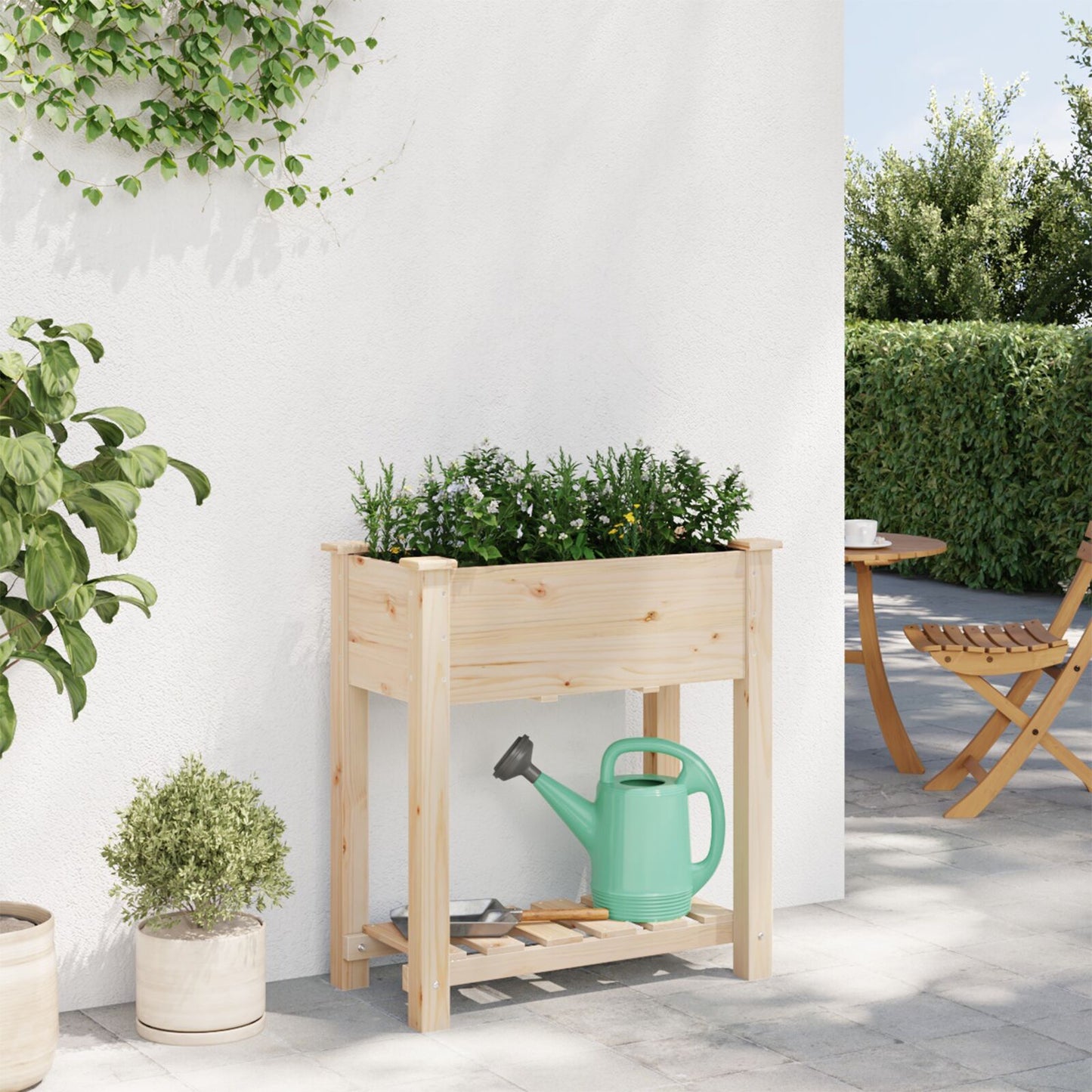 Fioriera Da Giardino  Con Ripiano 71X37X76 Cm In Legno Massello Di Abete