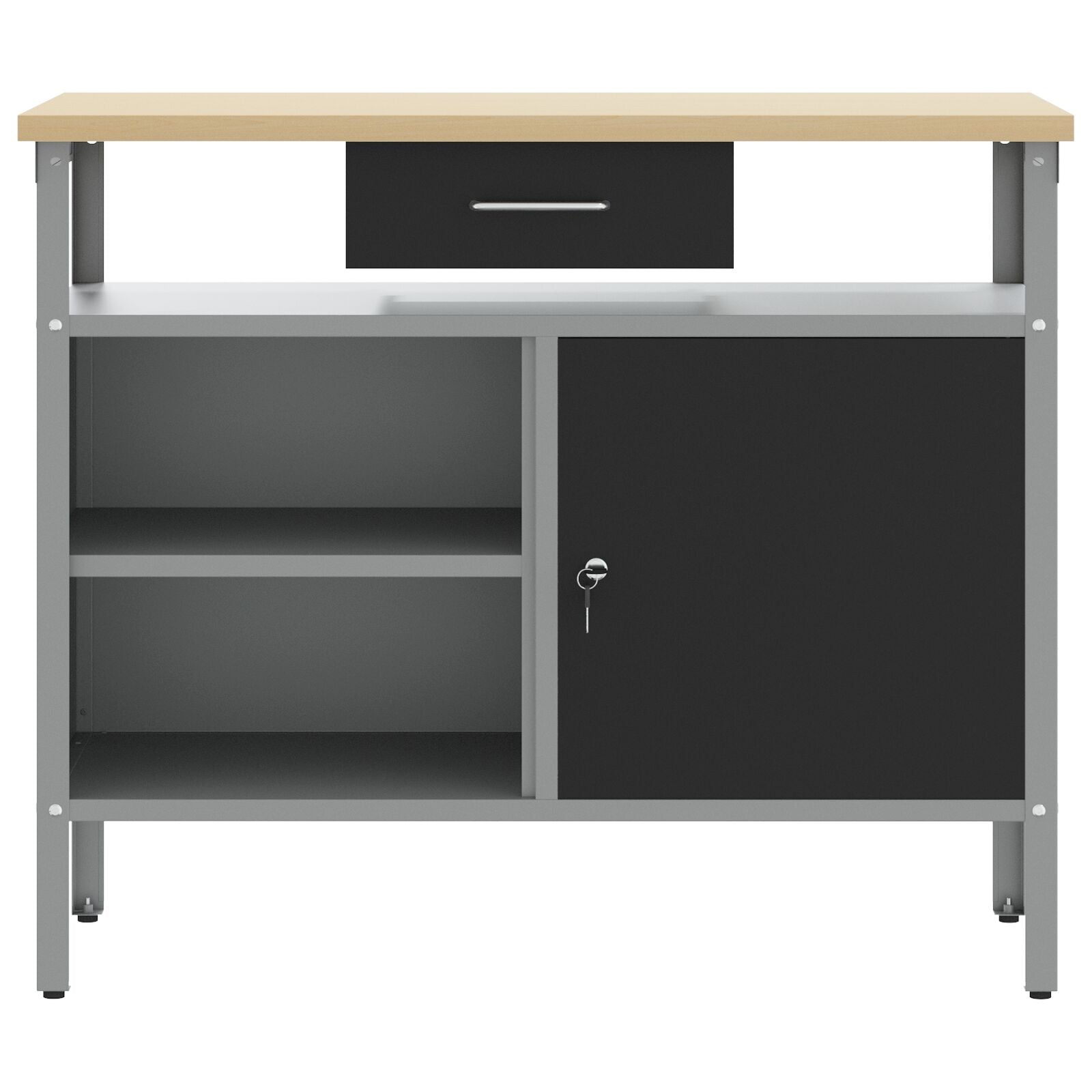 Banco Da Lavoro  Con Porta Bloccabile Nero 100X55X85 Cm Acciaio