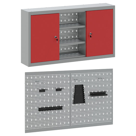 Set Da Muro Con Mobile Per Attrezzi E Pannello Utensili A 3 Pezzi Rosso Metallico Rosso