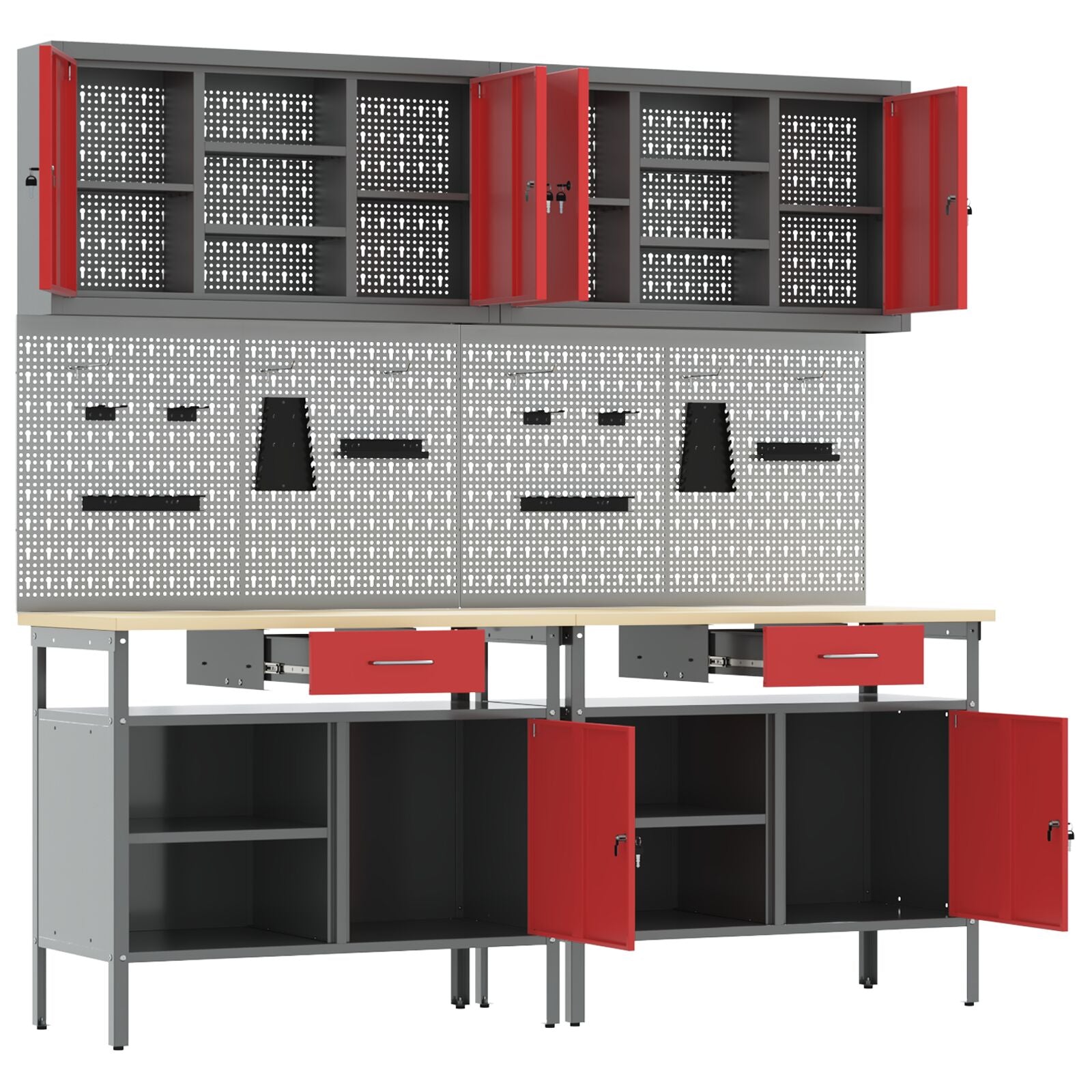 Set Di Banchi Da Lavoro Red Steel Da 8 Pezzi Di Rosso