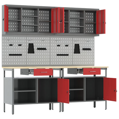 Set Di Banchi Da Lavoro Red Steel Da 8 Pezzi Di Rosso