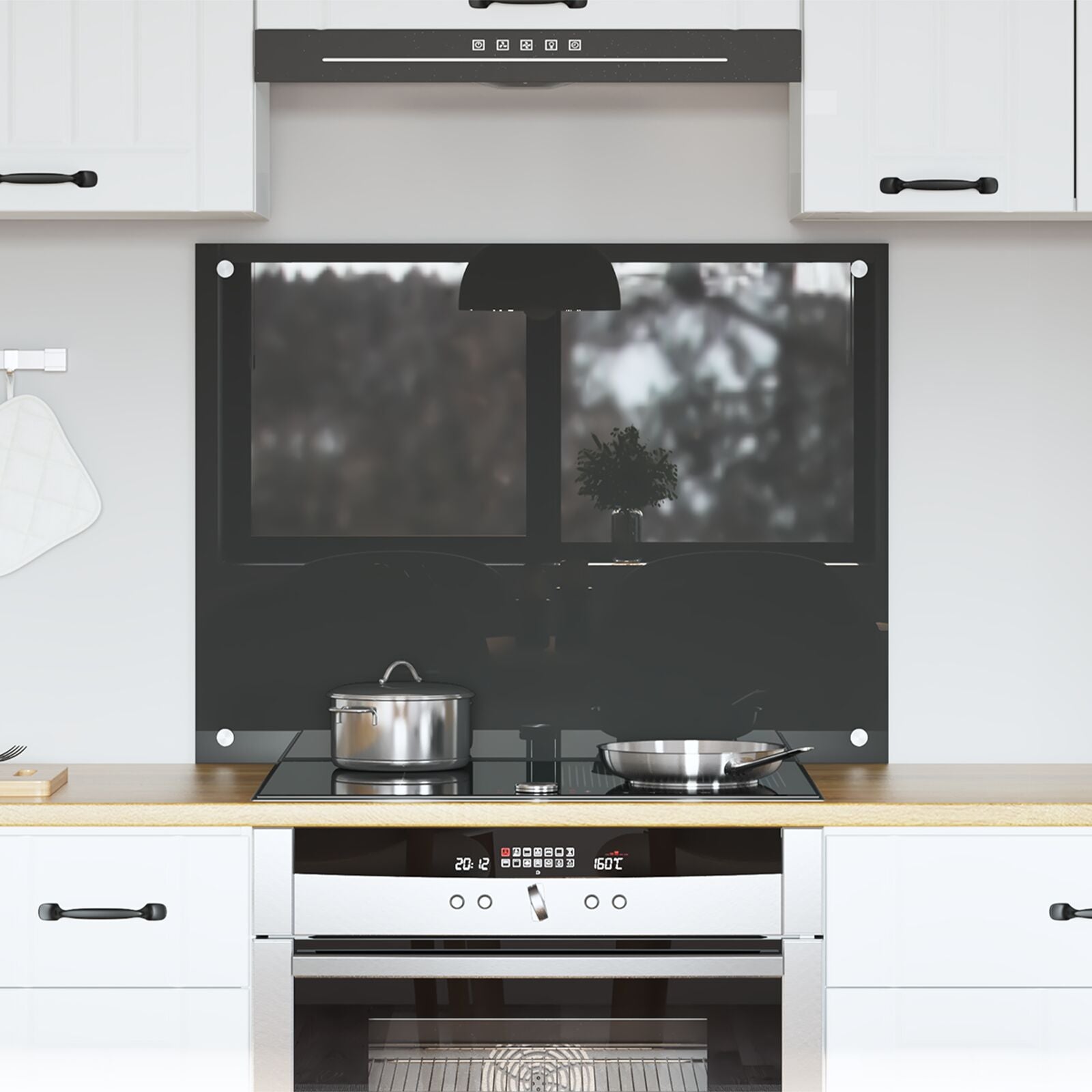 Schienale Cucina In Grigio Scuro - 80X60X0.6 Cm Vetro Temperato