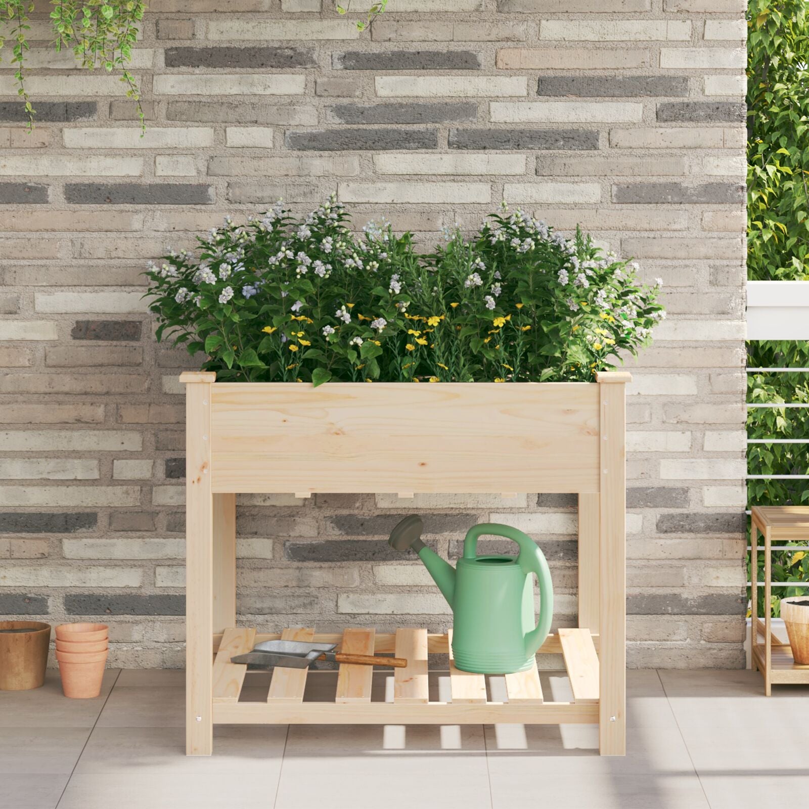 Vaso Da Giardino  Con Ripiano 45X45X76 Cm In Legno Massello Di Abete