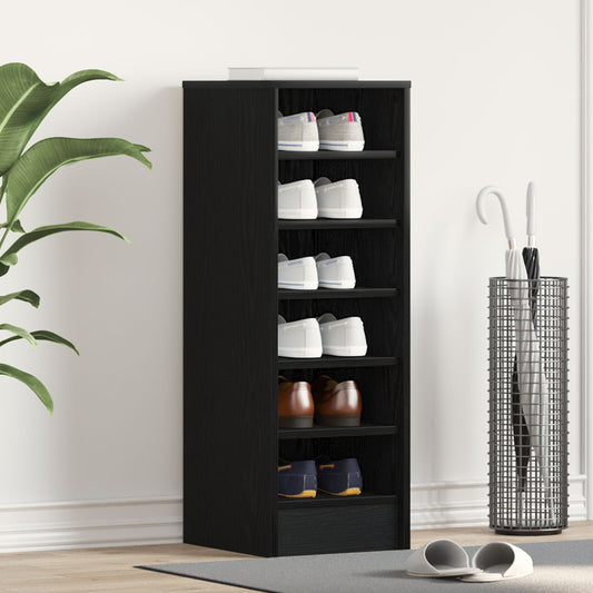 Mobile Per Scarpe  Nero Rovere 31,5X35X90 Cm In Legno Ingenerizzato
