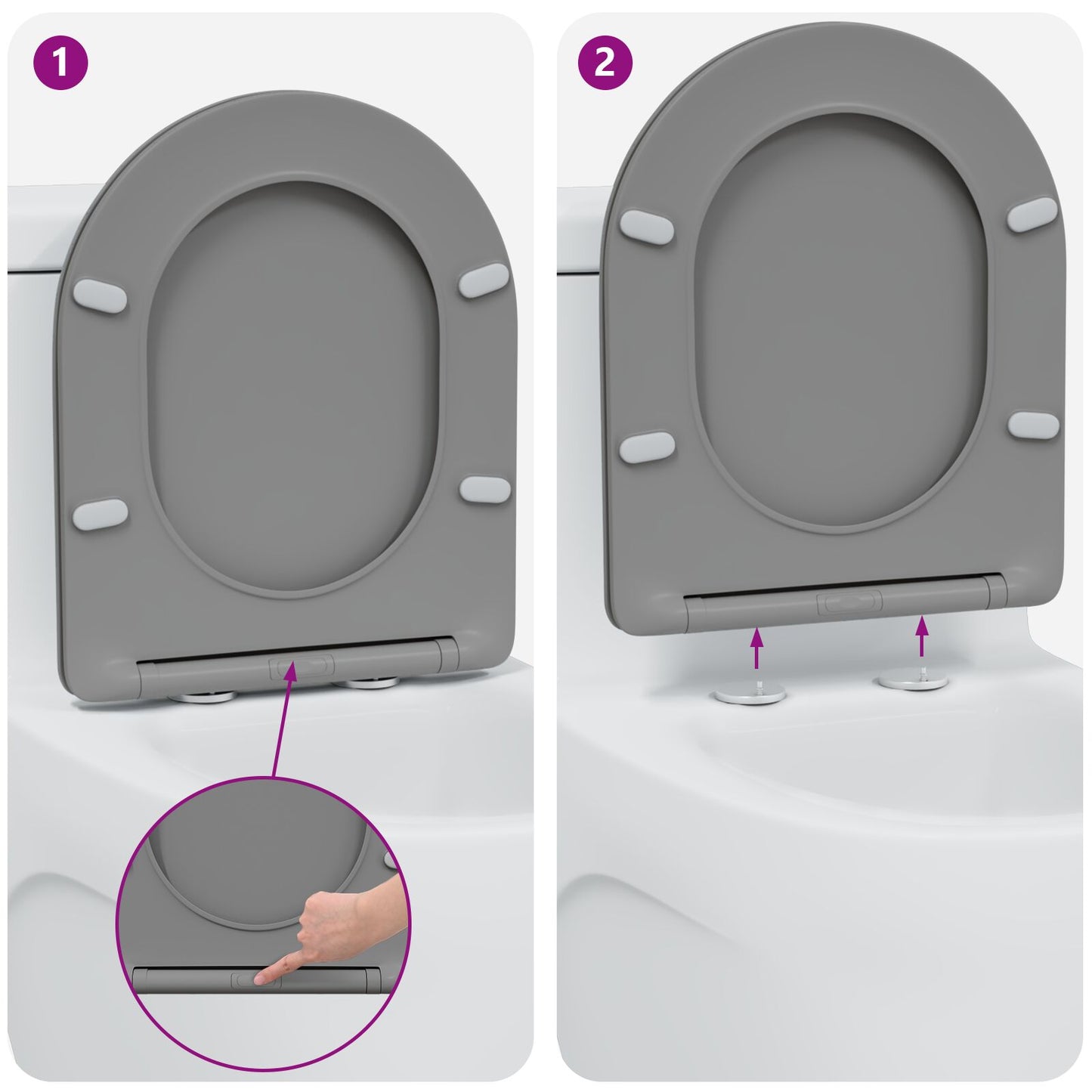 Sedile Wc A Sgancio Rapido  Con Chiusura Morbida In Duroplast Grigio