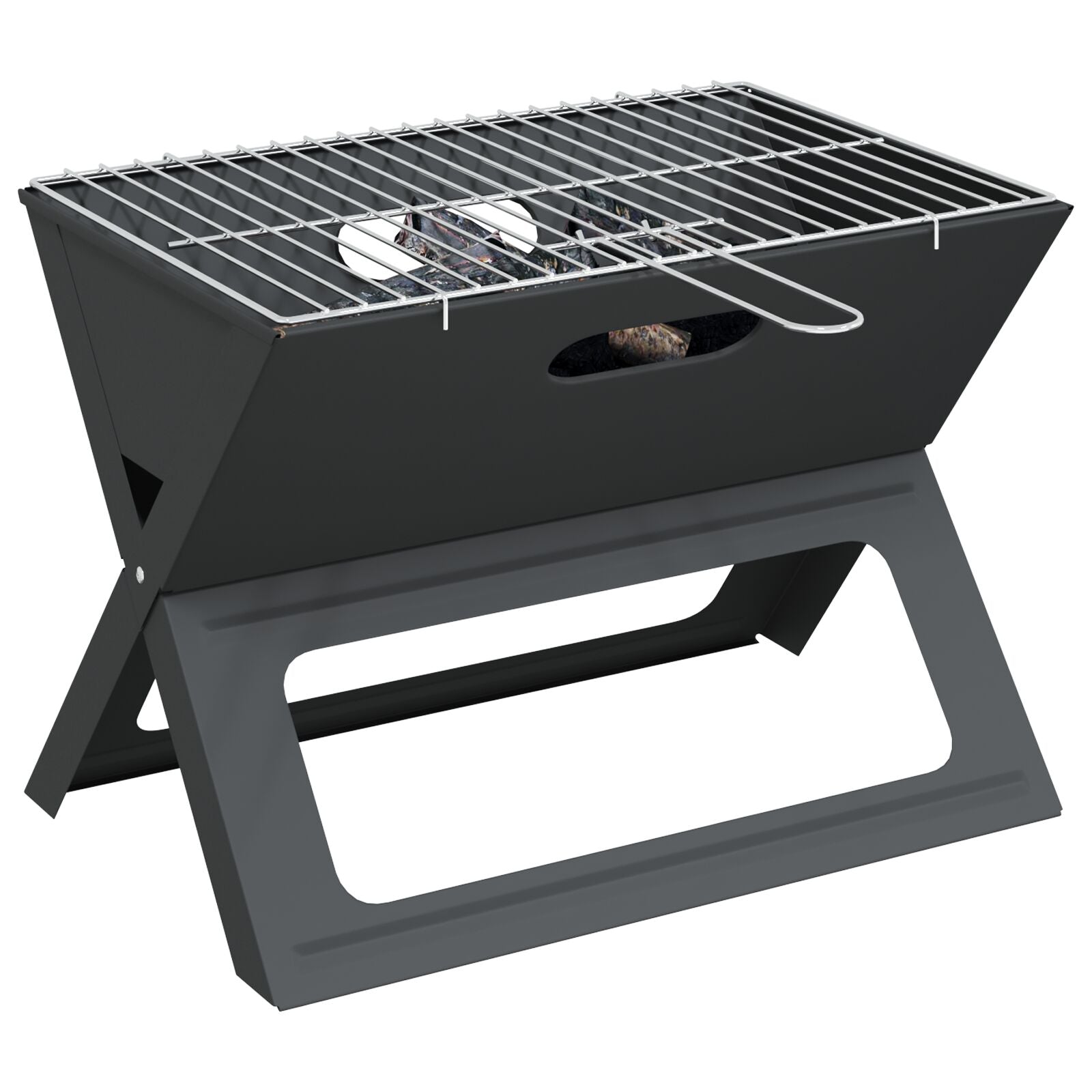 Griglia Bbq A Carbone - Pieghevole, Nera, 46X30X31 Cm, Realizzata In Acciaio
