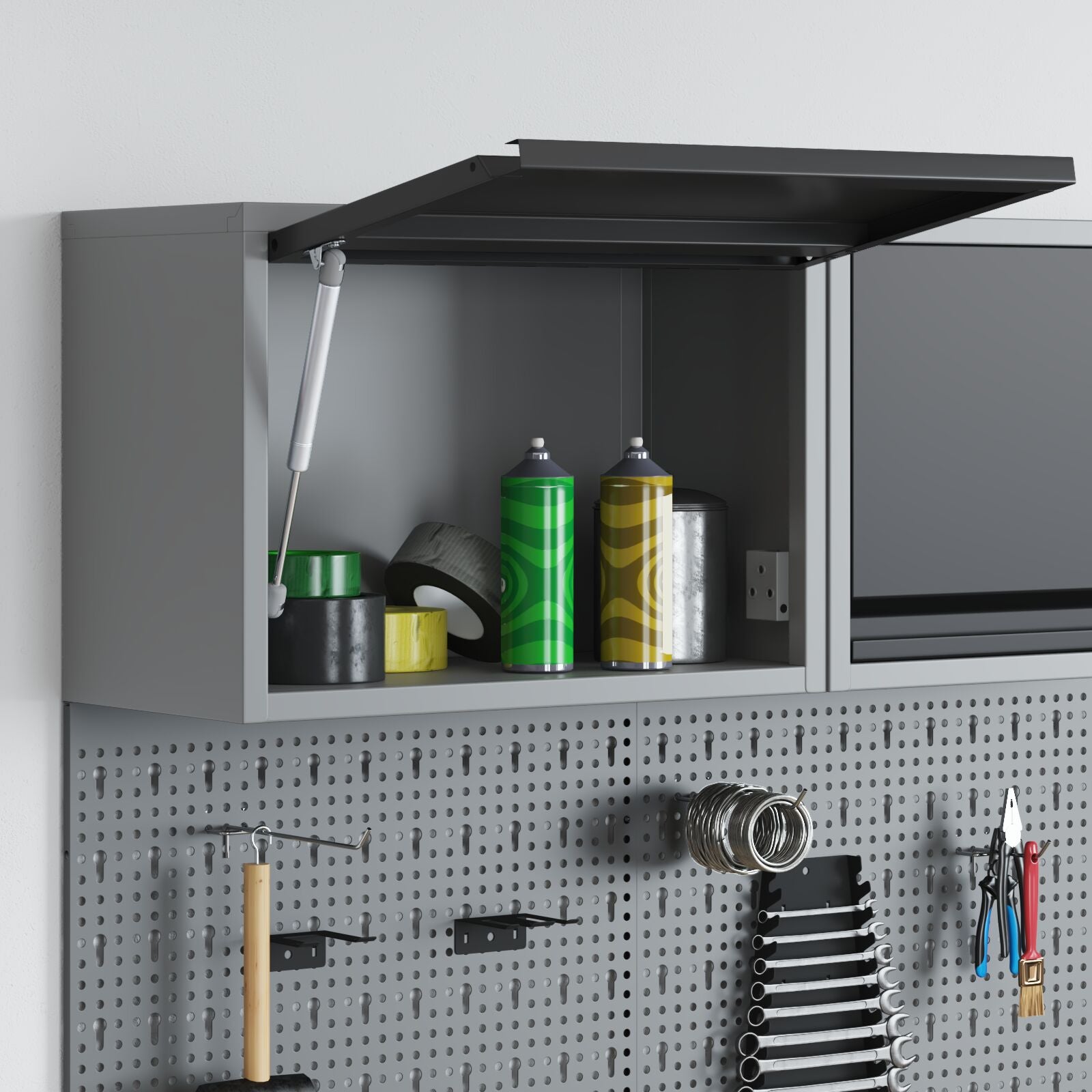 Mobiletto Da Parete  Con Porta A Sollevamento A Gas, Nero 50X25X35 Cm