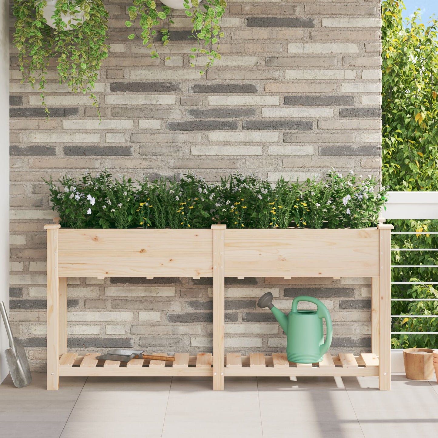 Fioriera Da Giardino  Con Ripiano 71X37X76 Cm In Legno Massello Di Abete