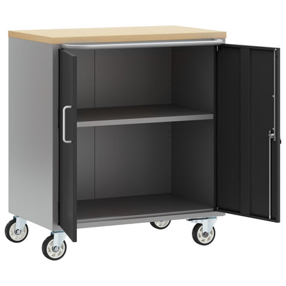 Armadio Portattrezzi  Con Ruote E Chiusura Nero 75X45X85 Cm Acciaio