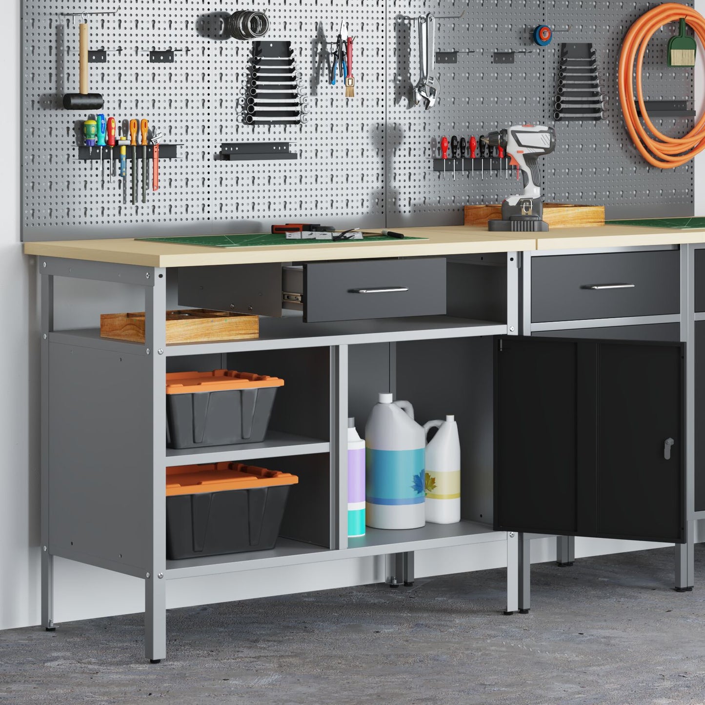 Banco Da Lavoro  Con Porta Bloccabile Nero 100X55X85 Cm Acciaio