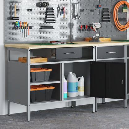 Banco Da Lavoro  Con Porta Bloccabile Nero 100X55X85 Cm Acciaio