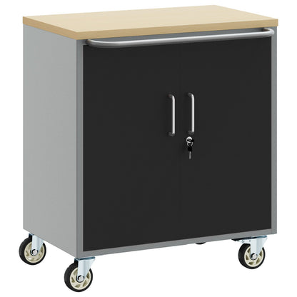 Armadio Portattrezzi  Con Ruote E Chiusura Nero 75X45X85 Cm Acciaio