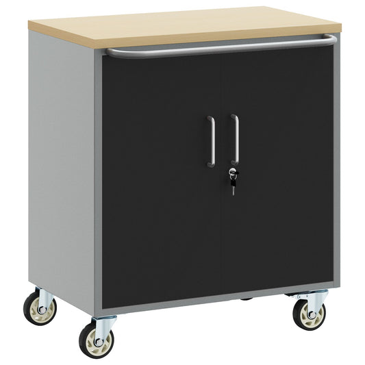 Armadio Portattrezzi  Con Ruote E Chiusura Nero 75X45X85 Cm Acciaio
