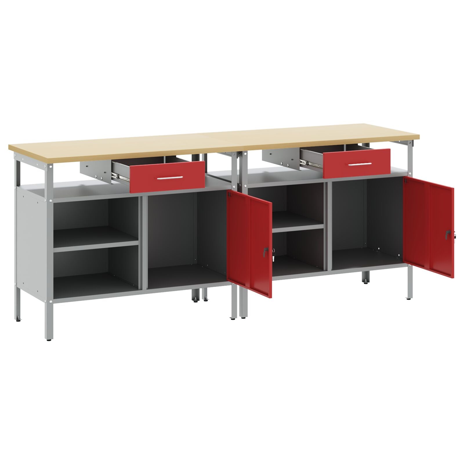 Set Di 2 Panchine Da Lavoro In Acciaio Rosso Rosso