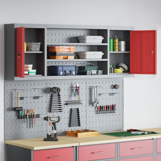 Set Di Armadietti E Pannelli Portautensili Da 6 Pezzi Montati A Muro In Metallo Rosso Rosso
