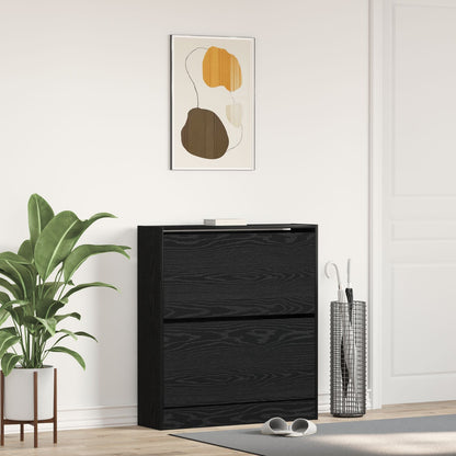 Scarpiera  Con Cassetto Flip In Rovere Nero 80X21X87,5 Cm